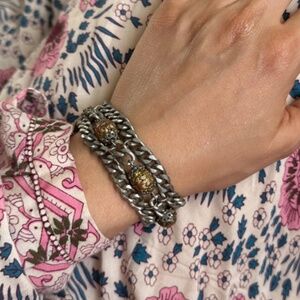 Chunky Silver and Brass Tone Metal bracelet